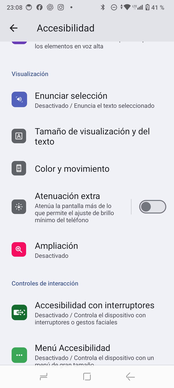 Pantalla de Accesibilidad en los ajustes de Android