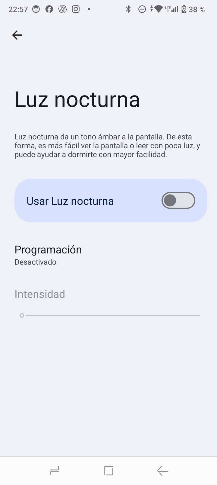 Ajuste de Luz nocturna en la pantalla de un Android